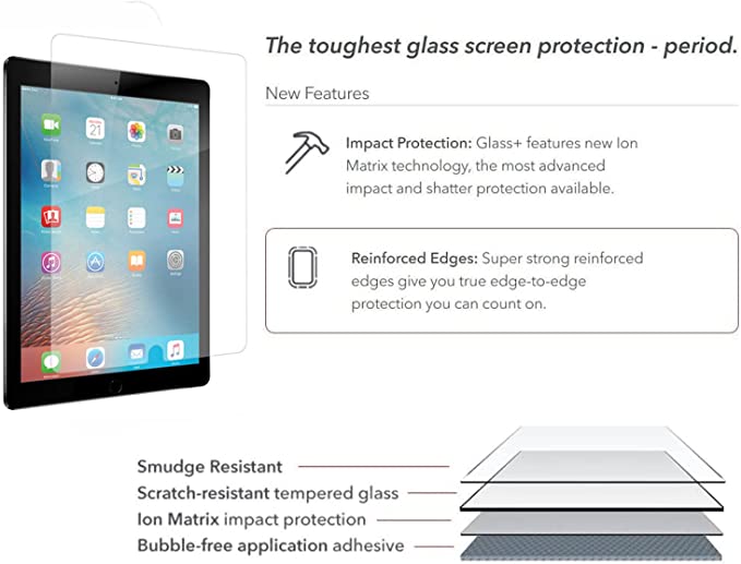 ZAGG InvisibleShield Glass+ Screen Protector for iPad Pro 10.5 and iPad Air 3 (3rd Generation, 2019) - Tempered Glass, HD Clarity, Smudge Resistant, Impact and Scratch Protection - Crystal Clear