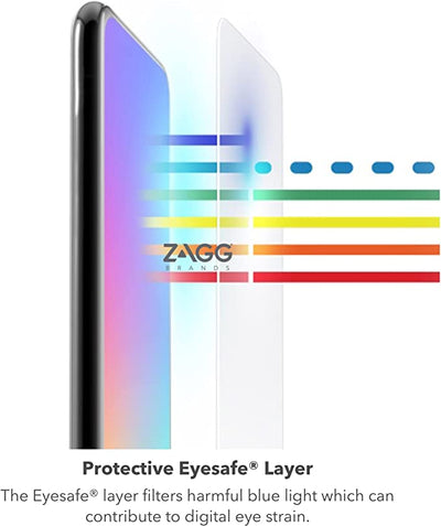 ZAGG InvisibleShield Glass Elite VisionGuard – Maximum Impact & Scratch Protection – for iPhone SE 2022 – Blue Light Filter – Aluminosilicate Glass – Smudge-free Screen Treatment – Reinforced Edges