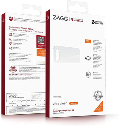 ZAGG InvisibleShield Ultra Clear with D3O Screen Protector - Made for Galaxy Z Flip3 5G - Maximum Clarity with Shatter Protection Reinforced with D3O® - clear