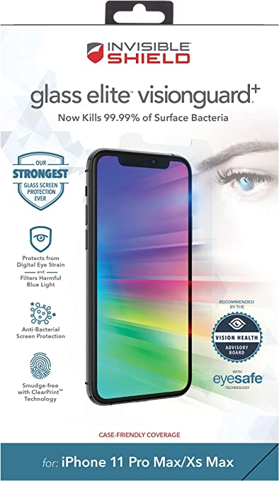 ZAGG Invisible Shield Glass Elite VisionGuard Screen Protector for Apple iPhone 11 Pro max - 5X Stronger, Blue-Light Protection, Anti-Fingerprint Technology, Easy to Install