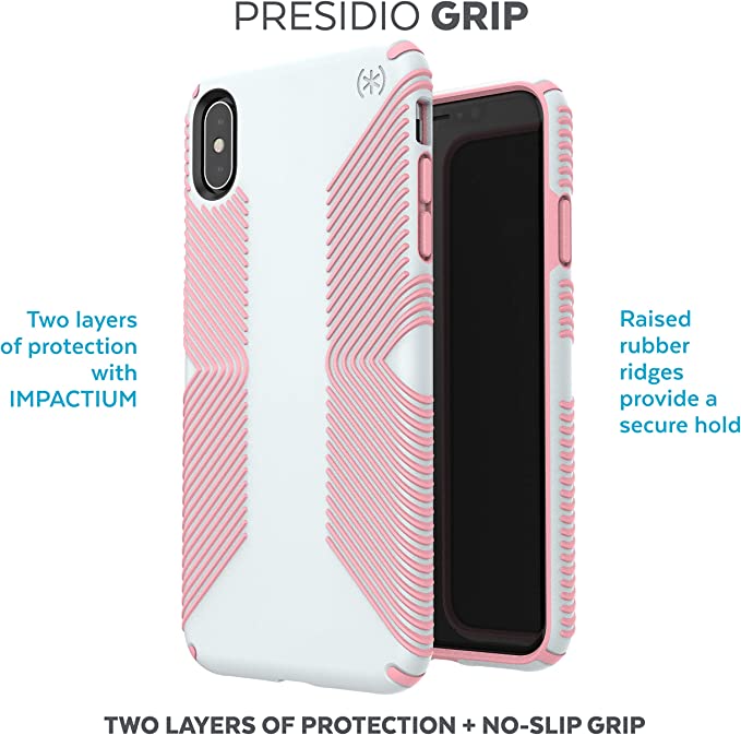 Speck Presidio Grip iPhone Xs Max Case, Dove Grey/Tart Pink