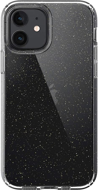 Speck Presidio Perfect-Clear + Glitter iPhone 12, iPhone 12 Pro Case, Clear with Gold Glitter/Clear