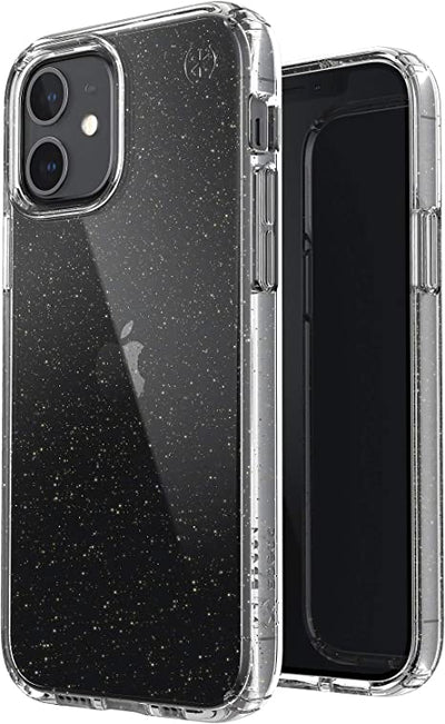 Speck Presidio Perfect-Clear + Glitter iPhone 12, iPhone 12 Pro Case, Clear with Gold Glitter/Clear