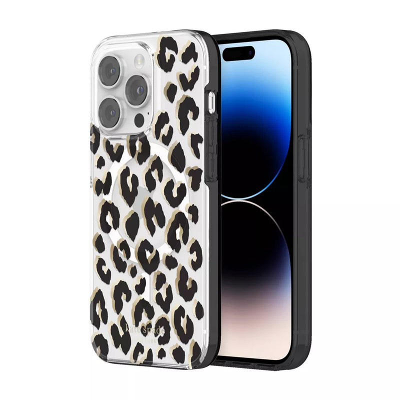 kate spade new york Protective Hardshell Case Compatible with MagSafe for Apple iPhone 14 Pro - City Leopard Black