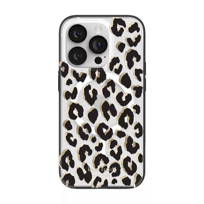 kate spade new york Protective Hardshell Case Compatible with MagSafe for Apple iPhone 14 Pro - City Leopard Black