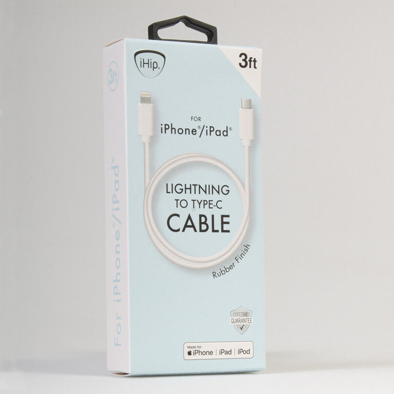 iHip 3ft Rubber Finish Lightning To Type C Cable For Iphone Ipad White